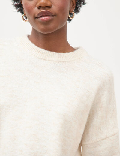 Pull droit cropped manches longues creme femme