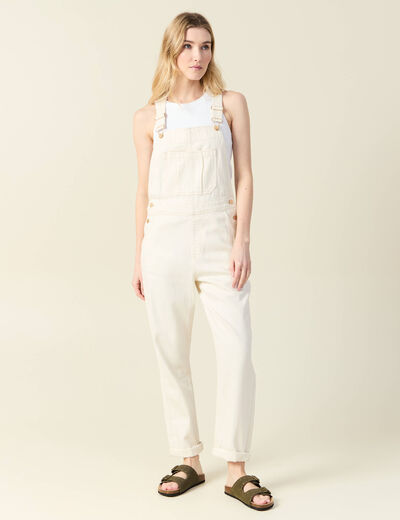 Salopette droite en jean denim blanc femme