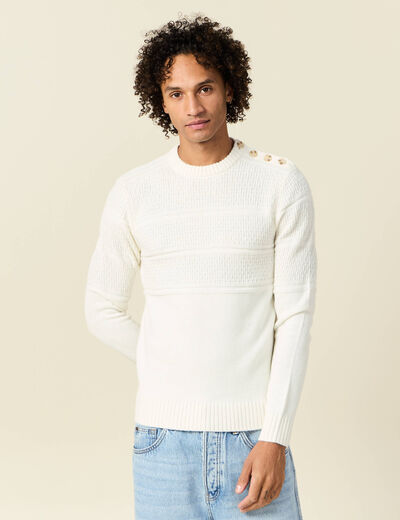 Pull manches longues boutons ecru homme