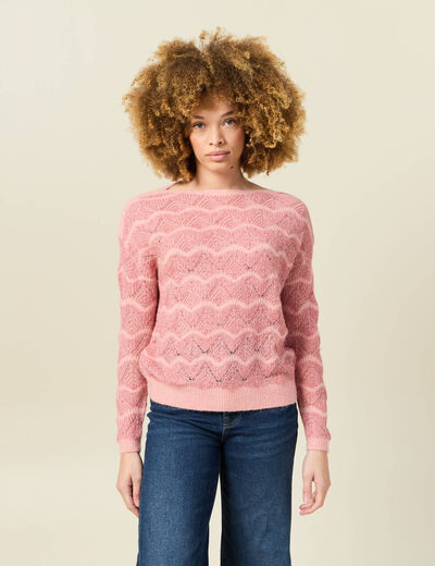Pull manches longues ajouré rose saumon femme