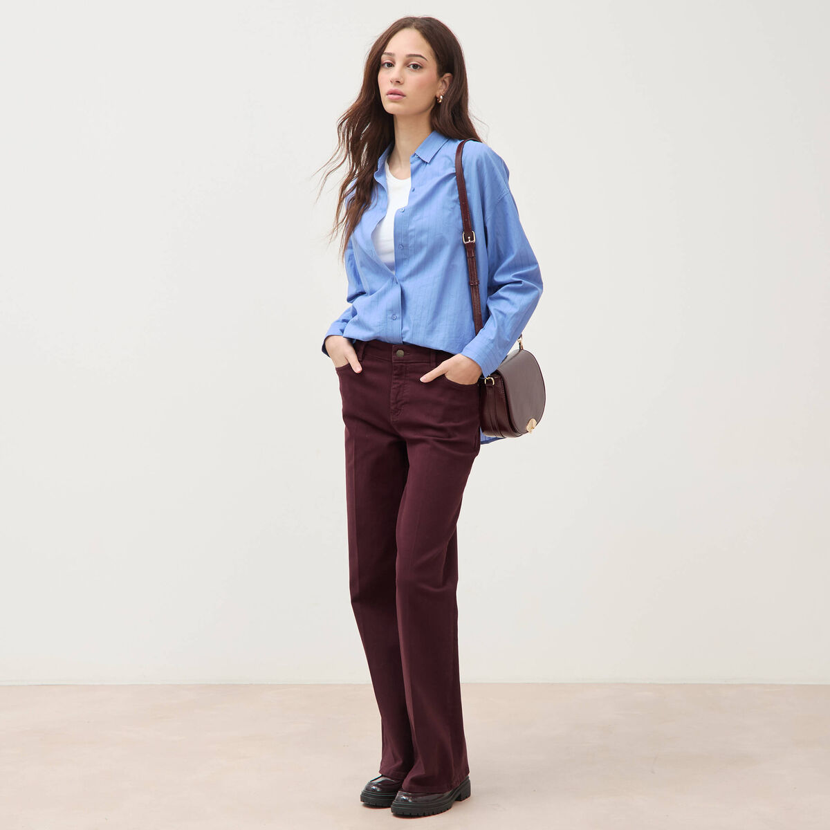 Jeans flare taille standard bordeaux femme