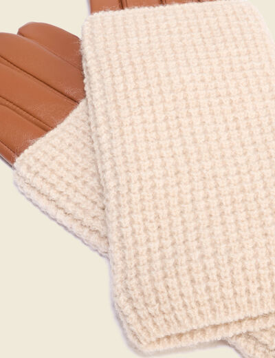 Gants en cuir avec doublure maille marron femme
