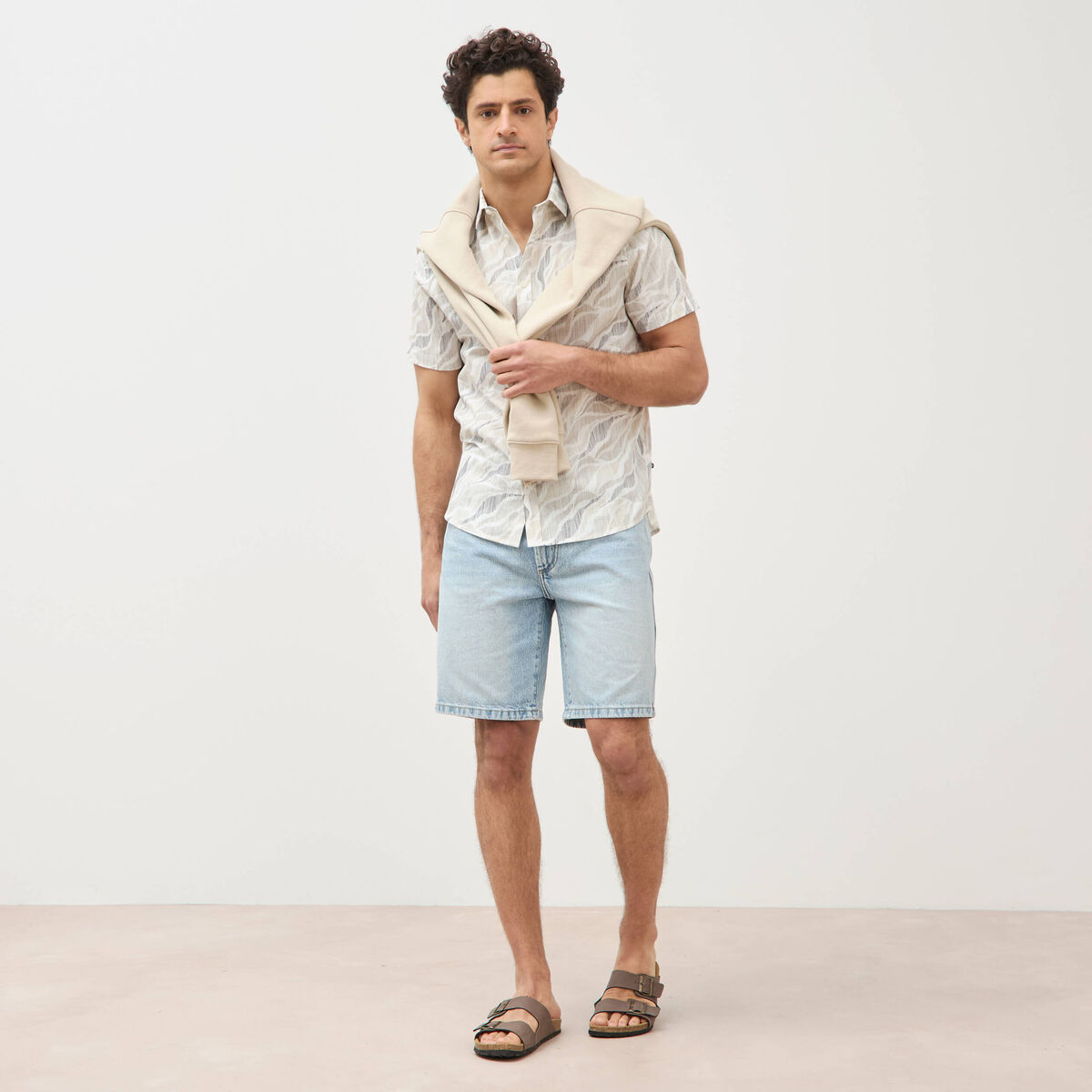 Chemise manches courtes beige homme