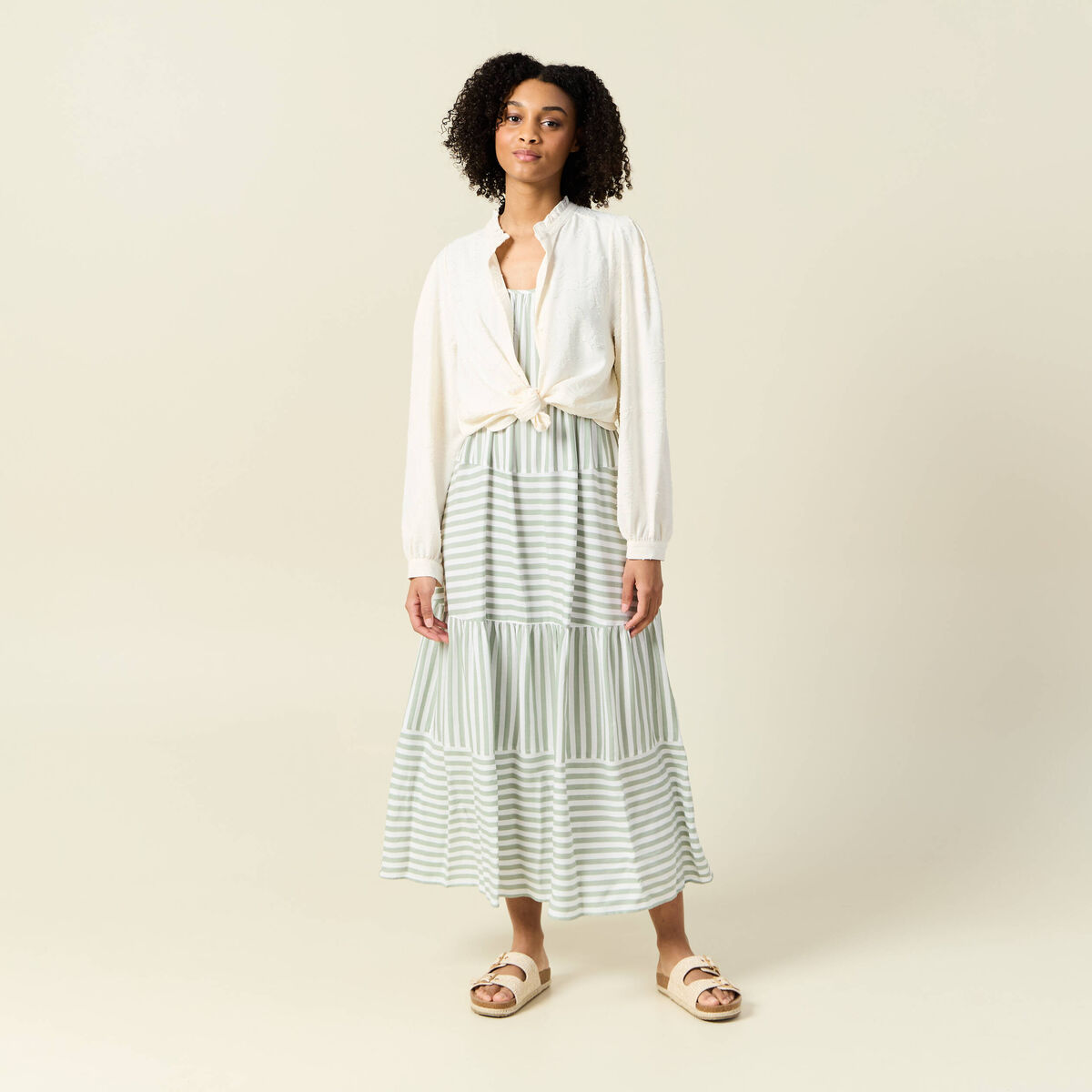 Robe longue droite bretelles vert olive femme