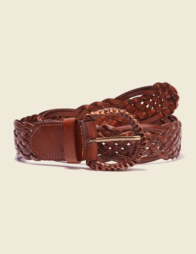 Ceinture tressée marron femme