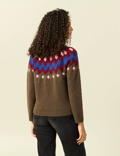 Pull col rond manches longues vert kaki femme