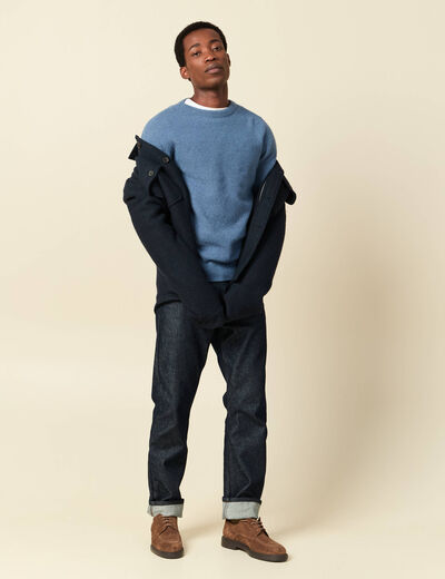 Pull manches longues fabriqu&eacute; en France bleu fonc&eacute; homme