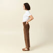 Pantalon large taille haute en velours vieux rose femme