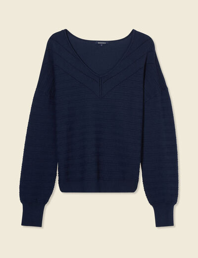Pull manches longues bleu marine femme