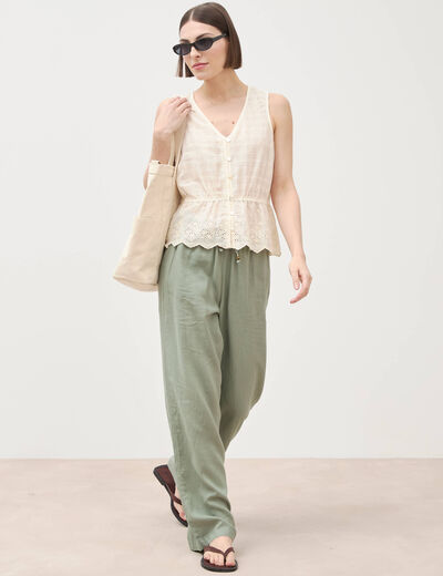 Pantalon standard fluide vert kaki femme