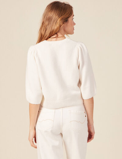 Gilet boutonné à manches 3/4 ecru femme