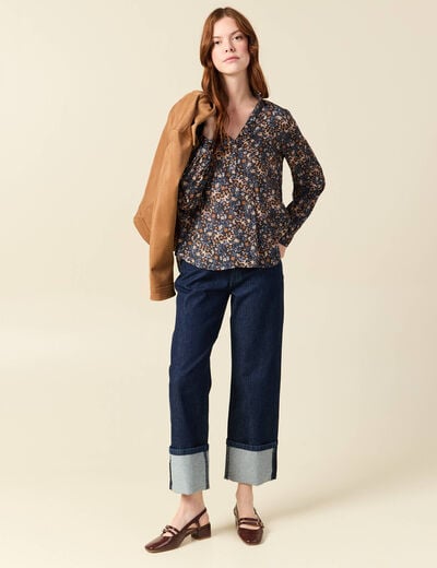 Blouse manches longues bleu marine femme