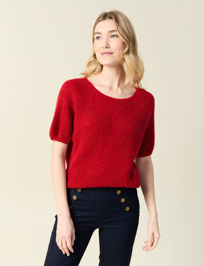 Pull manches courtes rose framboise femme