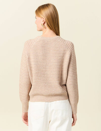 Pull manches longues sequins rose clair femme