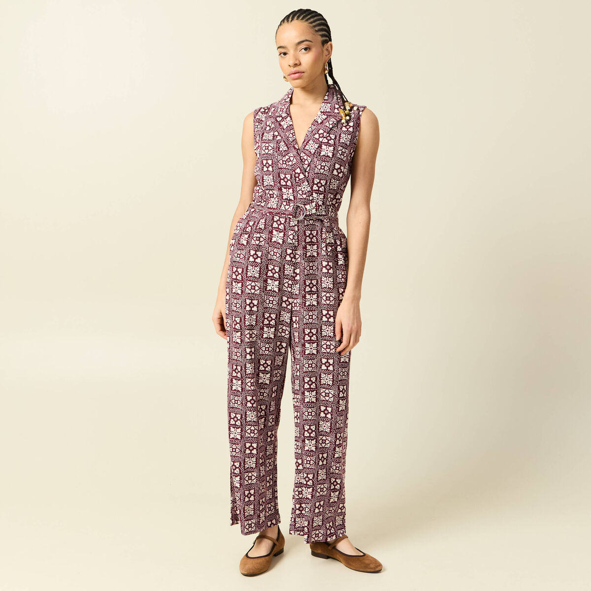 Combinaison salopette sans manches bordeaux femme