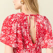 Robe évasée manches courtes rouge femme