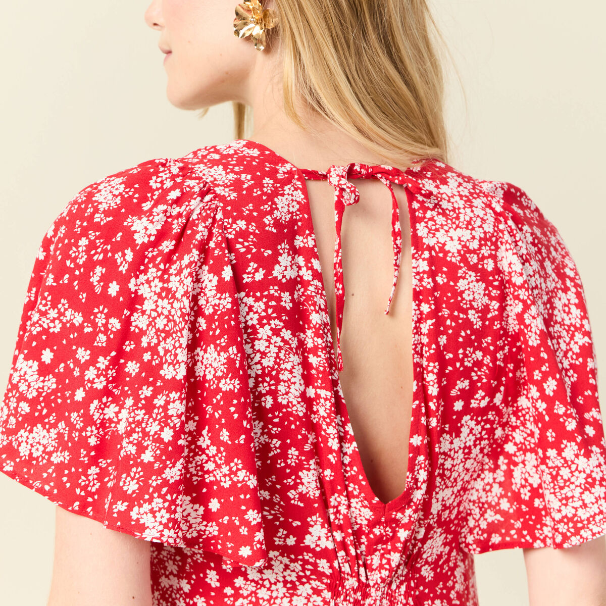 Robe évasée manches courtes rouge femme
