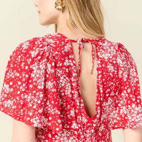 Robe évasée manches courtes rouge femme