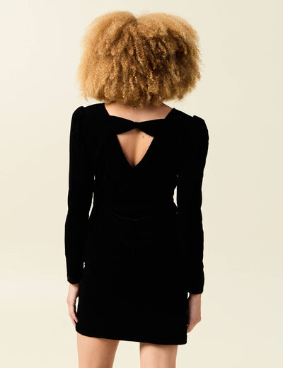 Robe manches longues en velours noir femme
