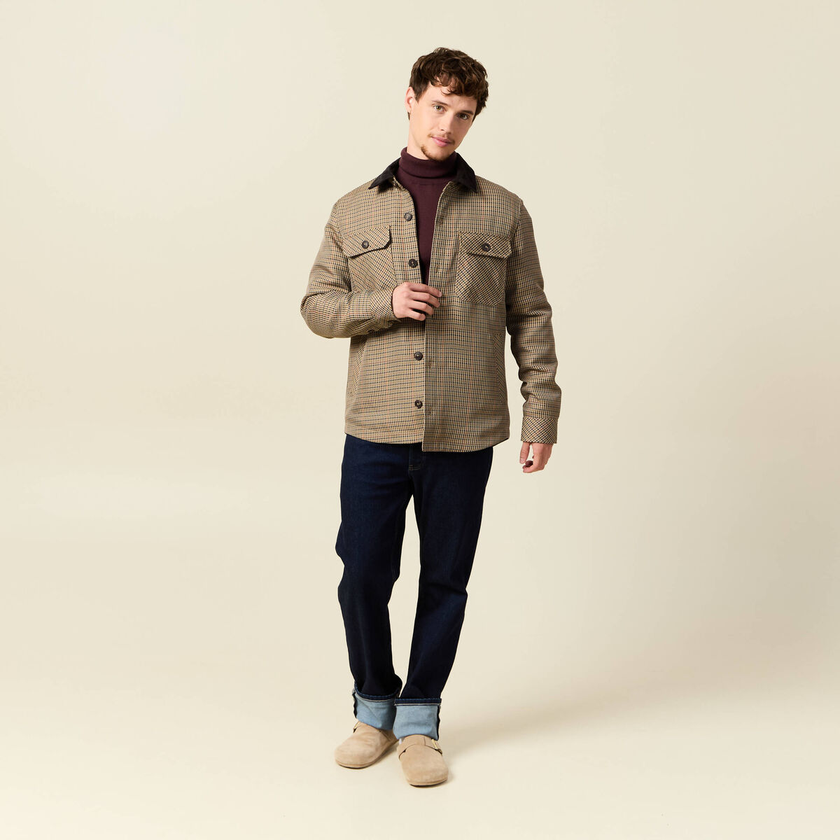 Veste oversize courte manches longues beige homme