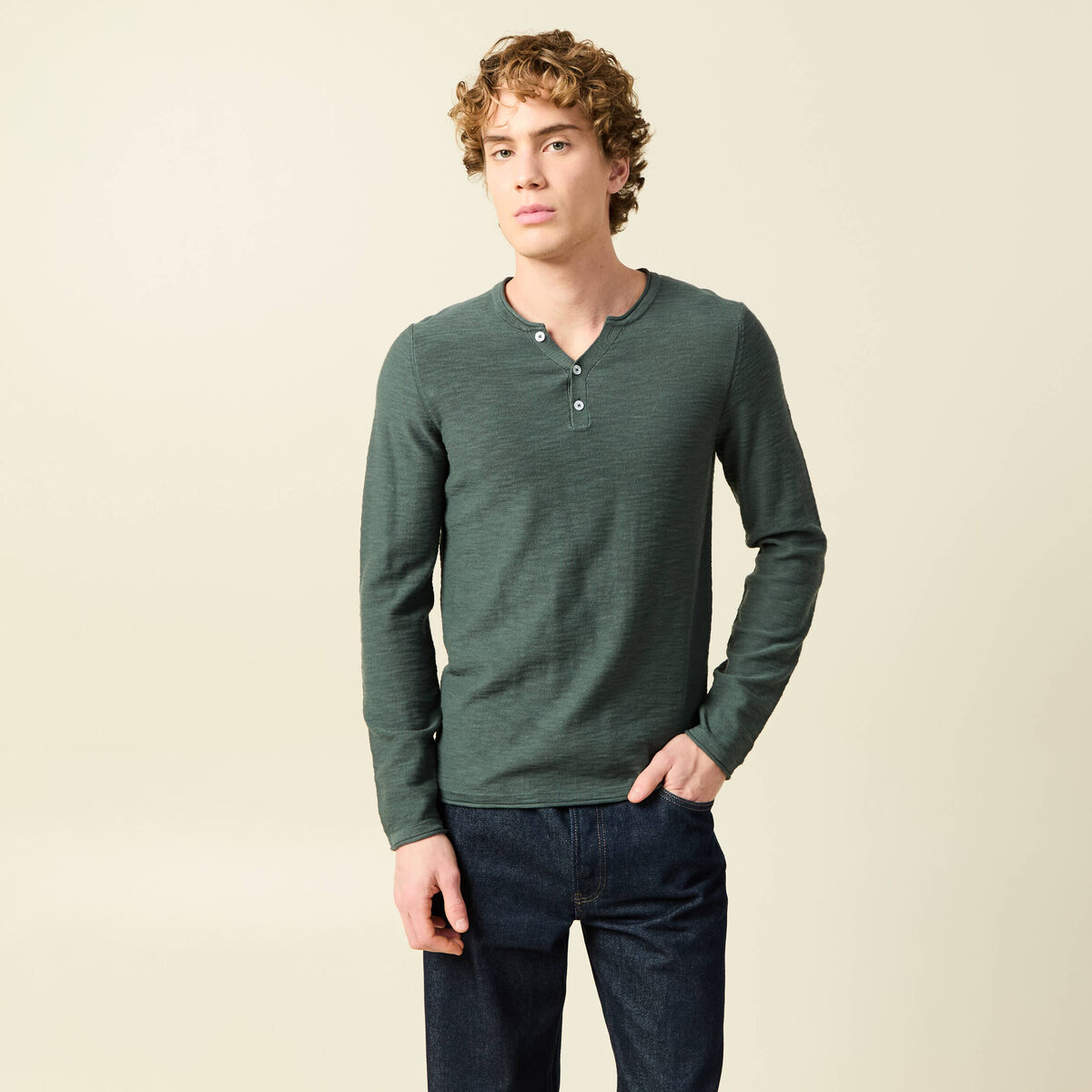 Pull manches longues vert kaki homme