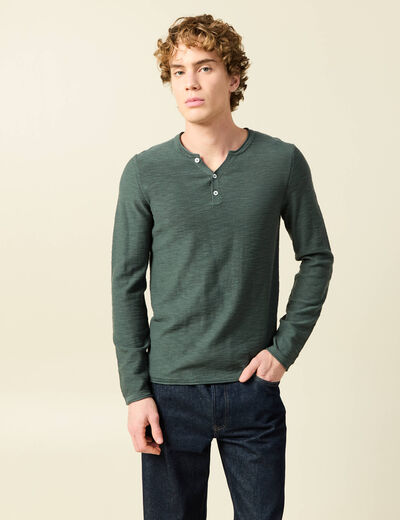 Pull manches longues vert kaki homme