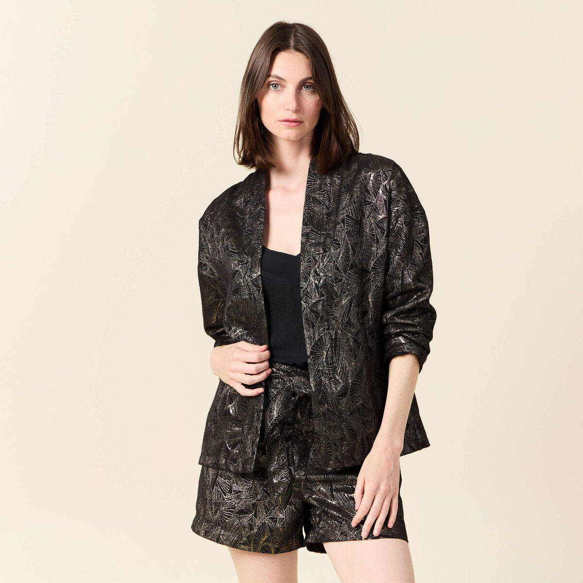 Kimono oversize manches longues ceinture couleur or femme