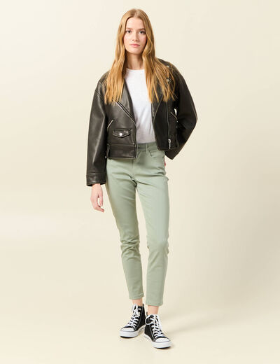 Pantalon skinny push-up 7/8ème vert olive femme