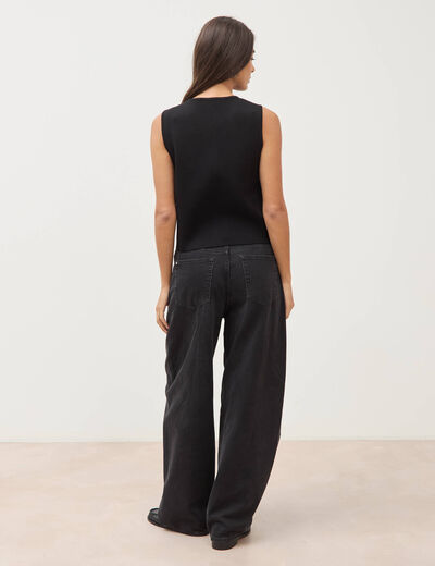 Gilet droit court sans manches col v noir femme