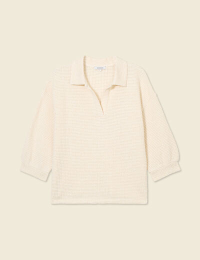 Polo manches 3/4 brillant ecru femme