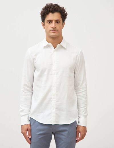 Chemise droite en coton manches longues ecru homme