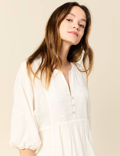 Robe évasée manches 3/4 ecru femme