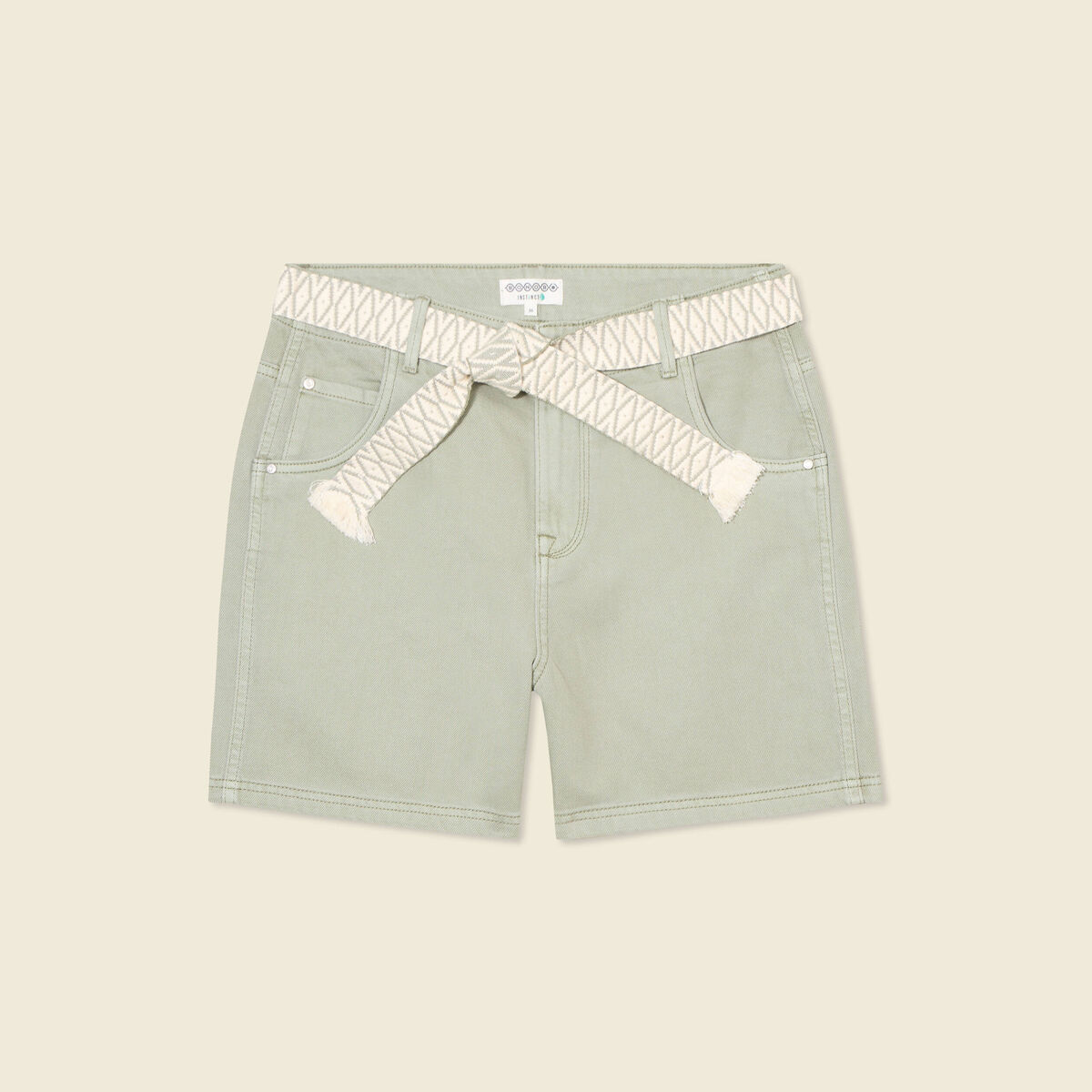 Short boyfriend ceintur&eacute; jean vert kaki femme