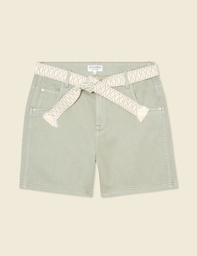 Short boyfriend ceinturé jean vert kaki femme