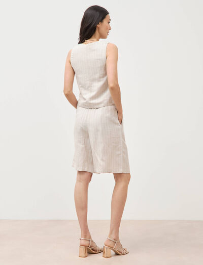 Gilet ajust&eacute; col v sans manches beige femme