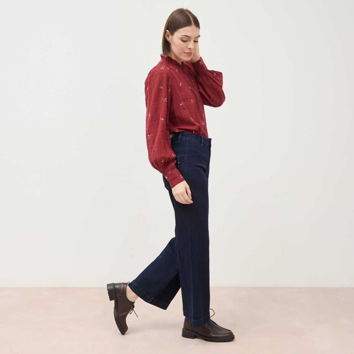 Jeans large taille haute denim brut rinse femme
