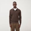 Pull droit col polo manches longues marron homme