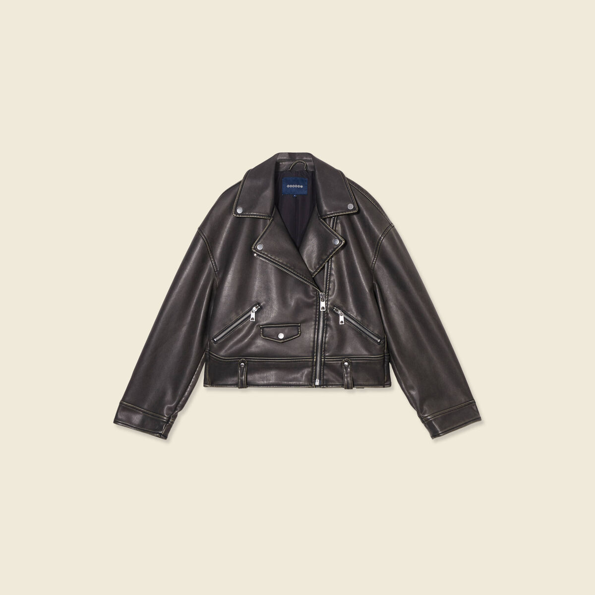 Blouson simili cuir marron femme