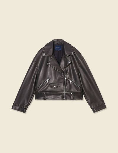 Blouson simili cuir marron femme