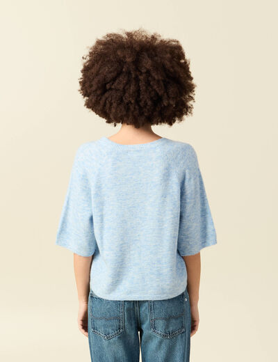 Pull col v manches 3/4 bleu ciel femme
