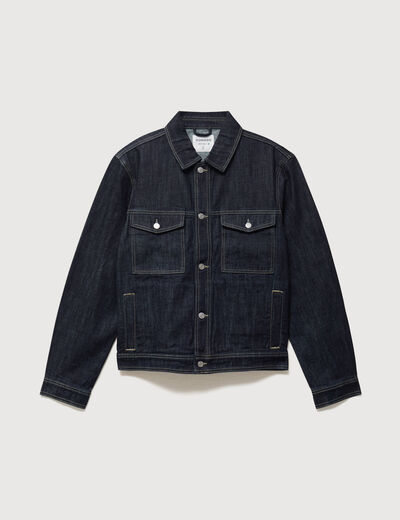 Veste droite en coton col classique denim brut rinse homme