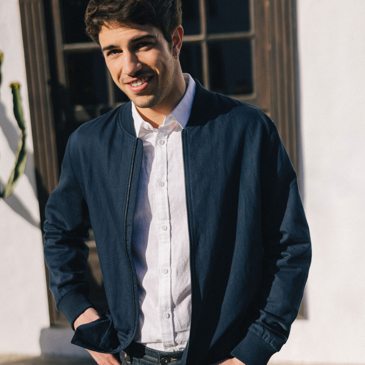 Blouson zippé col teddy bleu marine homme