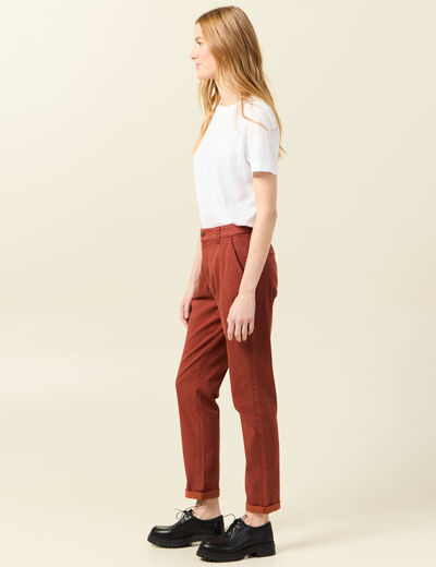 Pantalon chino cigarette rouge foncé femme