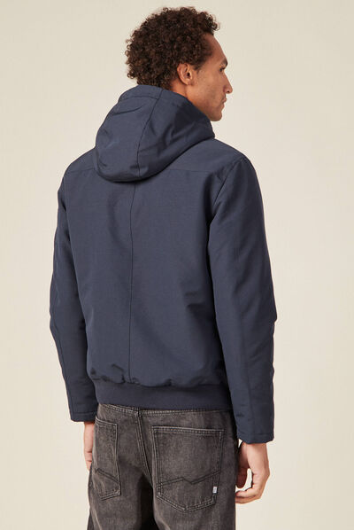 Parka droite à capuche doublée bleu marine homme