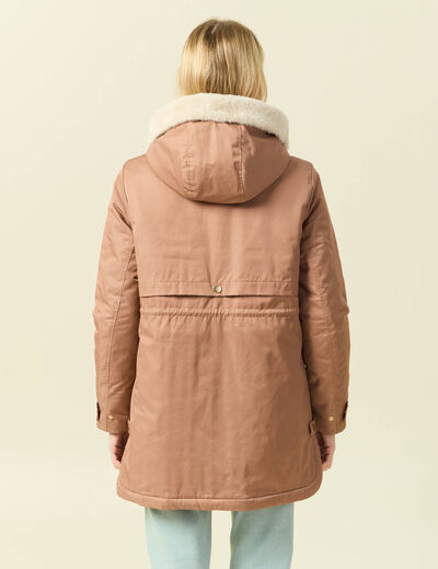 Parka droite &agrave; capuche marron clair femme
