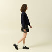 Sweat oversize col v manches longues bleu fonc&eacute; femme