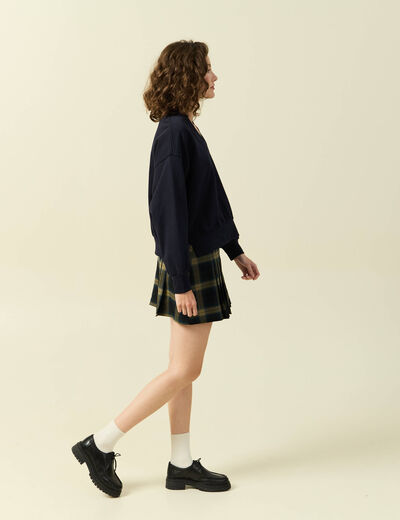 Sweat oversize col v manches longues bleu fonc&eacute; femme