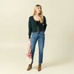 Gilet col V manches longues n&oelig;uds vert fonc&eacute; femme