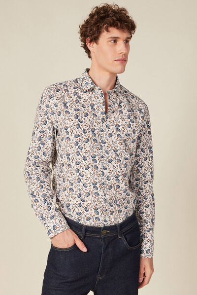Chemise à manches longues beige homme