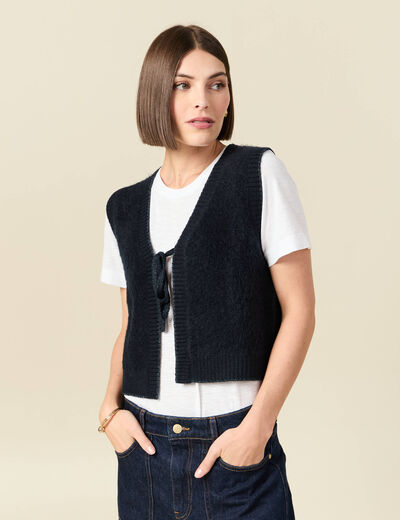 Gilet sherpa droit sans manches bleu marine femme